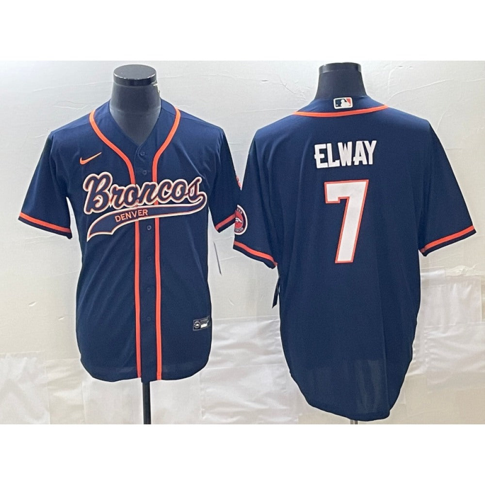 Men's Denver Broncos #7 John Elway Navy Cool Base Stitched Baseball Jersey 