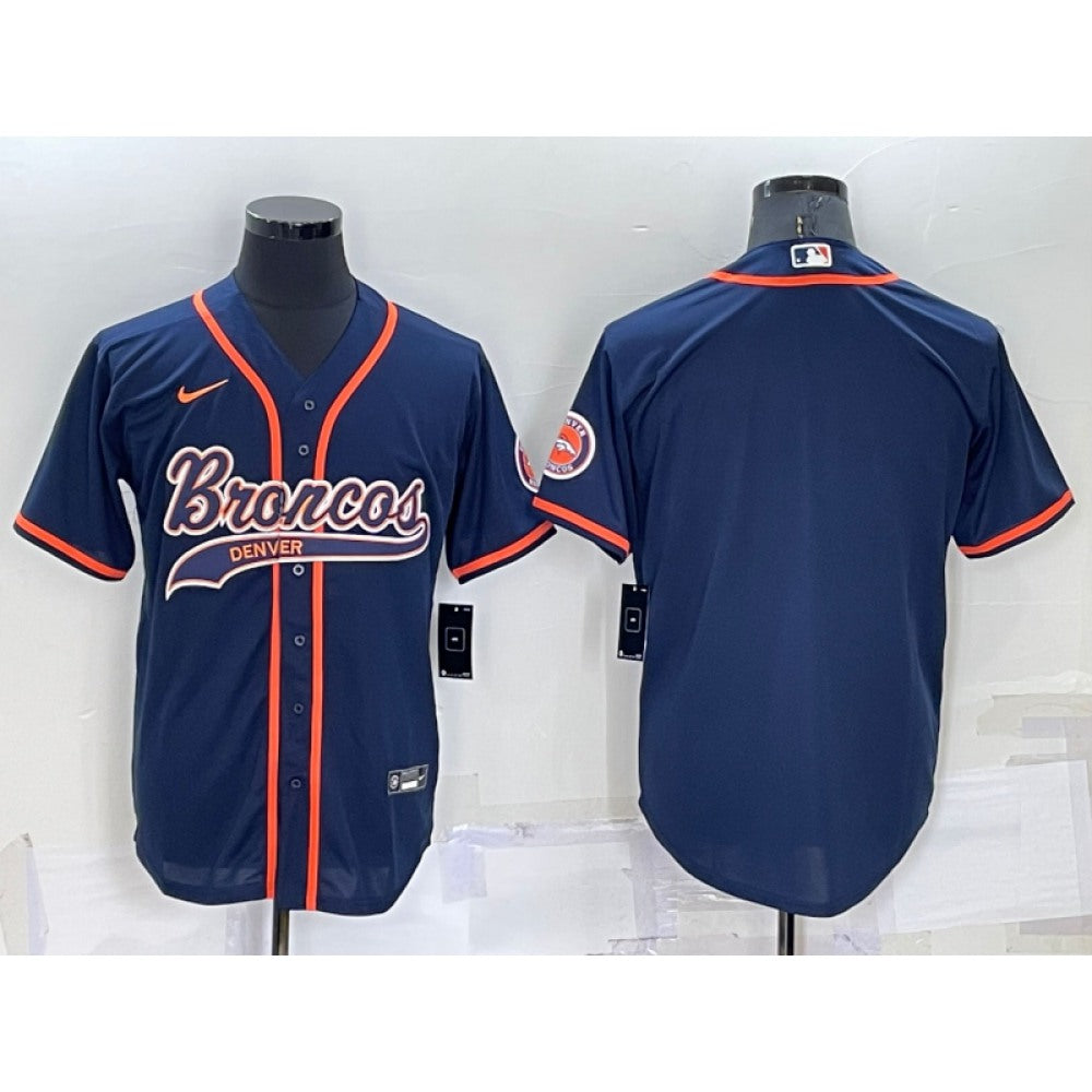 Men's Denver Broncos Blank Navy Cool Base Stitched Baseball Jersey 
