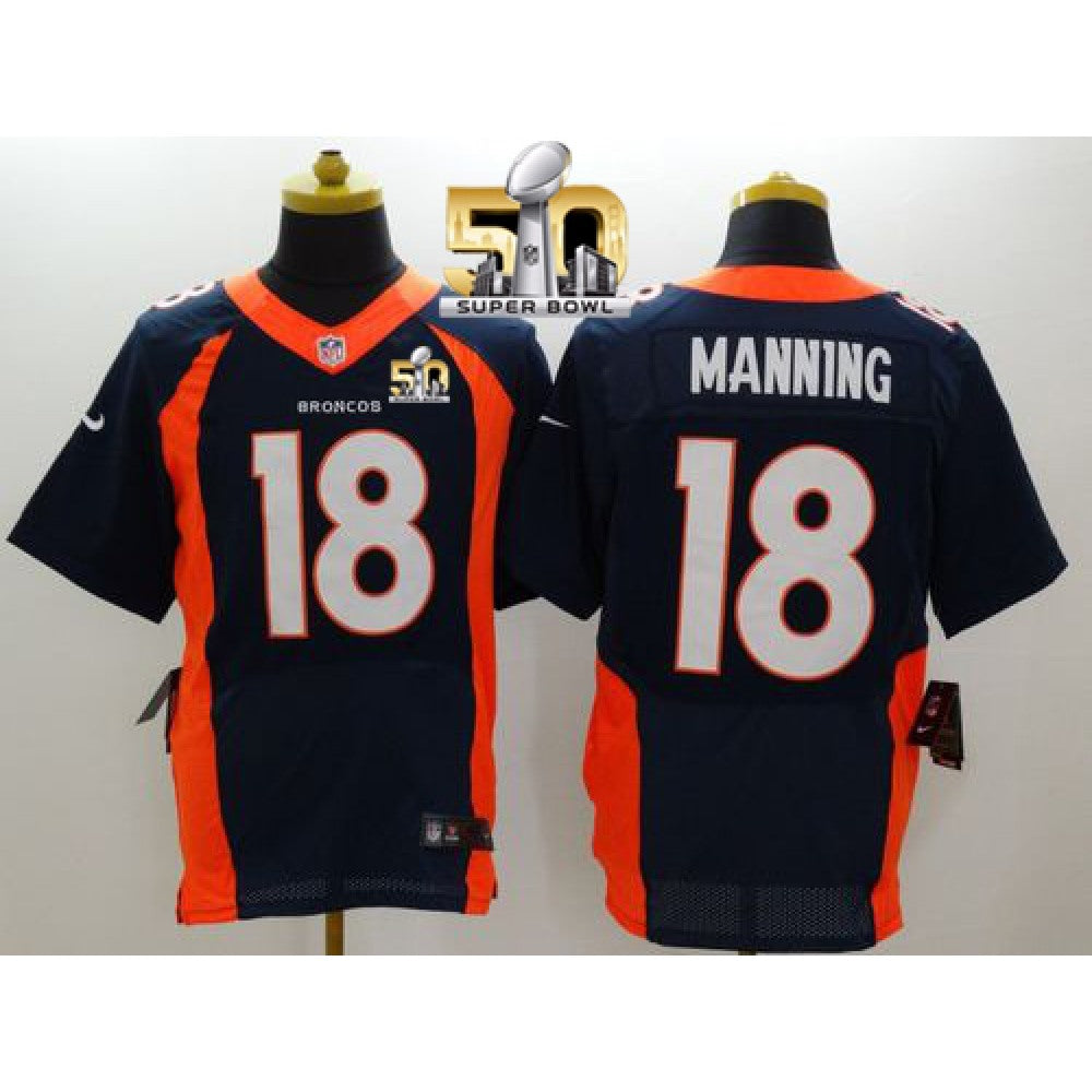 Broncos #18 Peyton Manning Navy Blue Alternate Super Bowl 50 Men's Stitched NFL New Elite Jersey 