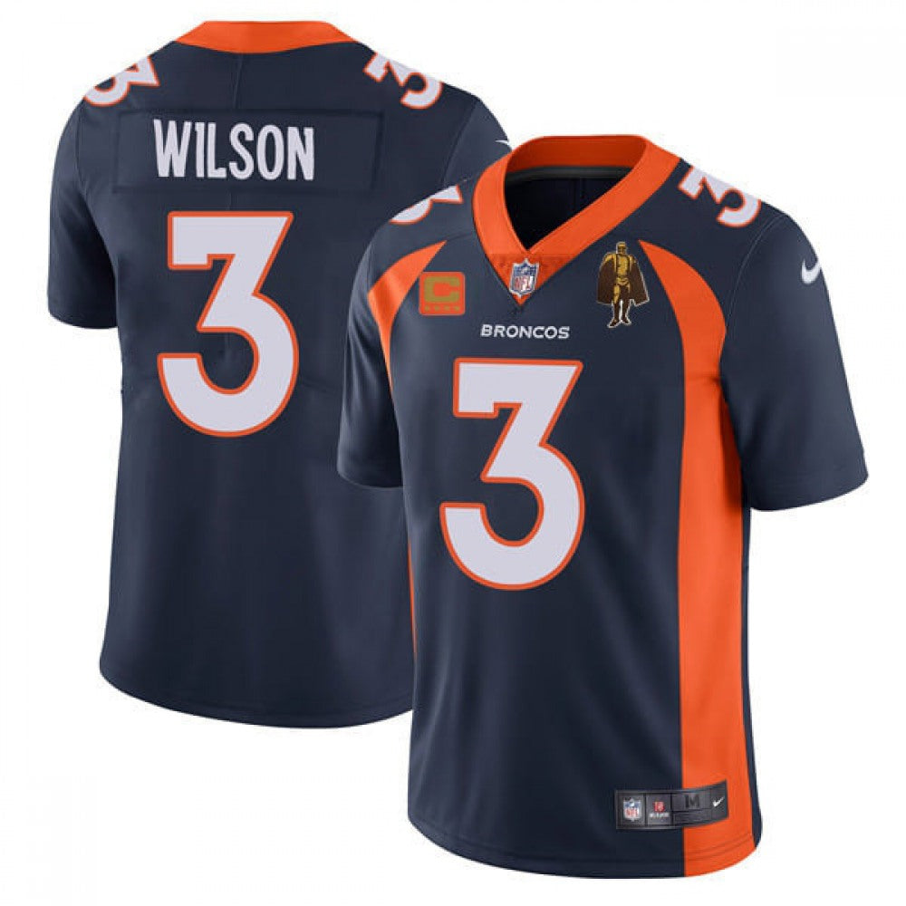 Men's Denver Broncos #3 Russell Wilson Navy With C Patch & Walter Payton Patch Vapor Untouchable Limited Stitched Jersey 