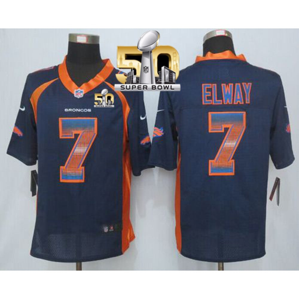 Broncos #7 John Elway Navy Blue Alternate Super Bowl 50 Men's Stitched NFL Limited Strobe Jersey 
