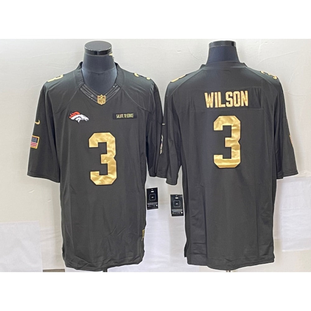 Men's Denver Broncos #3 Russell Wilson Olive Gold Stitched Jersey 