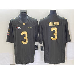 Men's Denver Broncos #3 Russell Wilson Olive Gold Stitched Jersey 