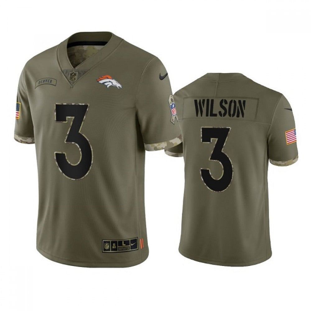 Men's Denver Broncos #3 Russell Wilson 2022 Olive Salute To Service Limited Stitched Jersey 