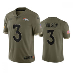 Men's Denver Broncos #3 Russell Wilson 2022 Olive Salute To Service Limited Stitched Jersey 