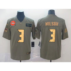 Men's Denver Broncos #3 Russell Wilson Olive/Gold Salute To Service Limited Stitched Jersey 