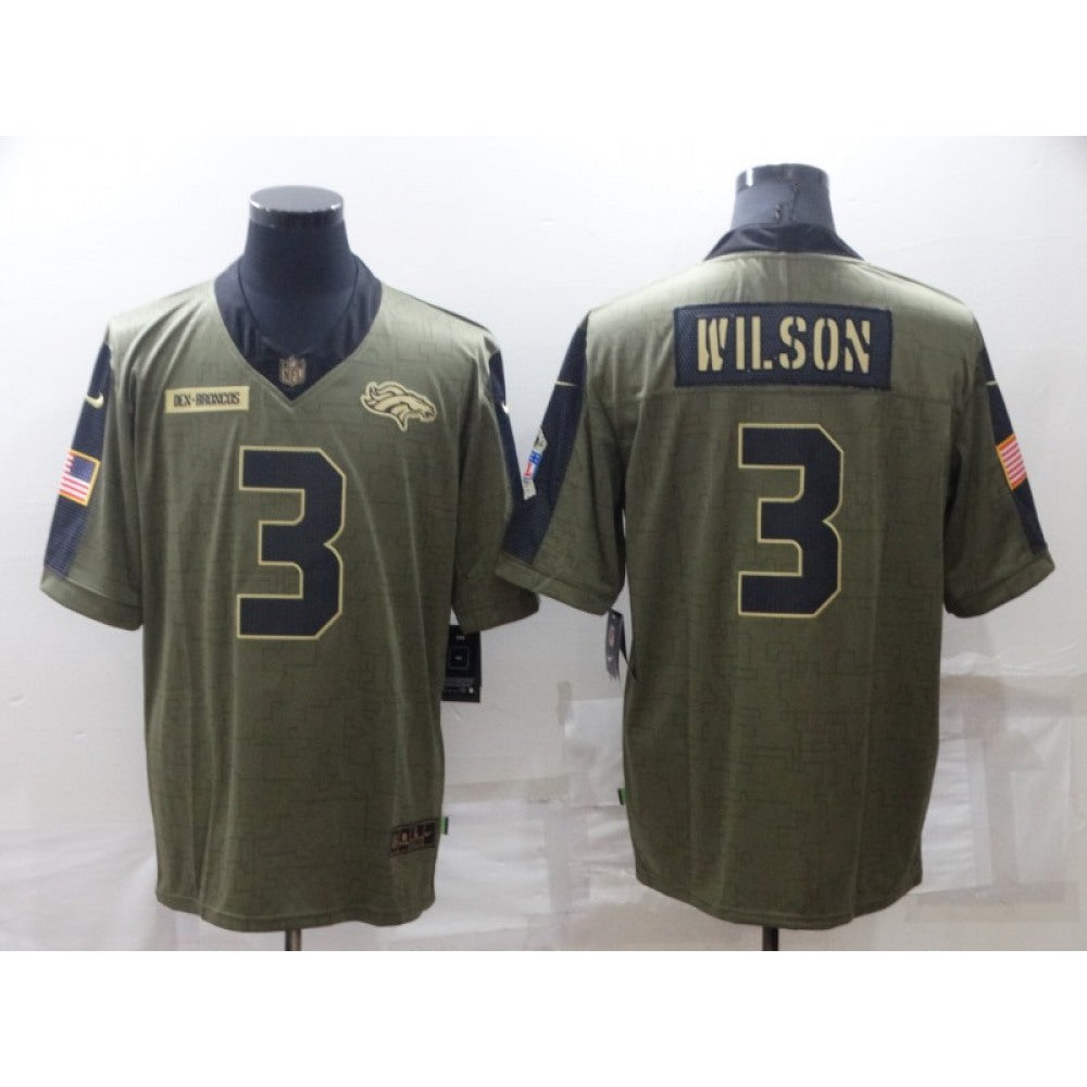 Men's Denver Broncos #3 Russell Wilson Olive Salute To Service Limited Stitched Jersey 