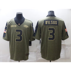 Men's Denver Broncos #3 Russell Wilson Olive Salute To Service Limited Stitched Jersey 