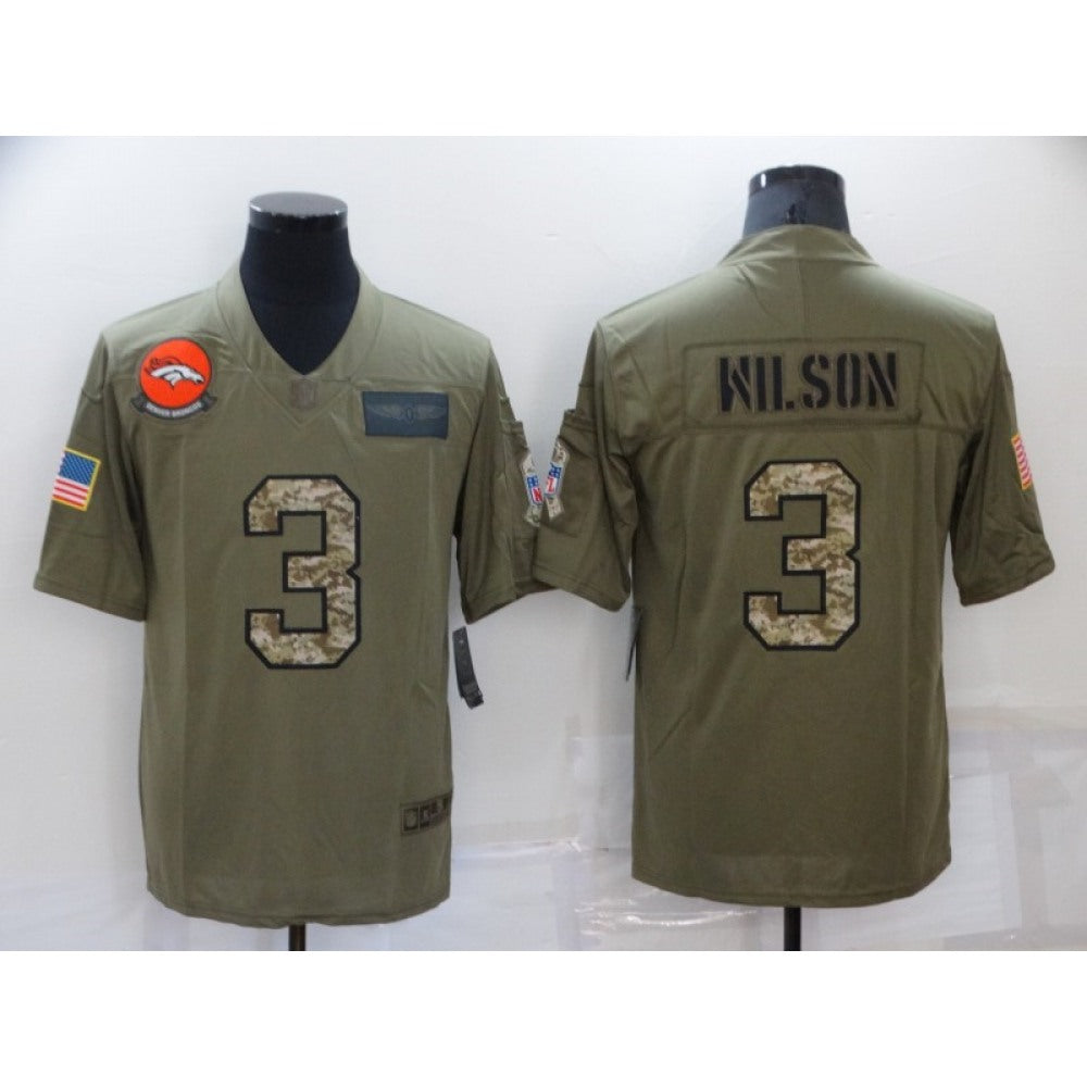 Men's Denver Broncos #3 Russell Wilson Olive/Camo Salute To Service Limited Stitched Jersey 