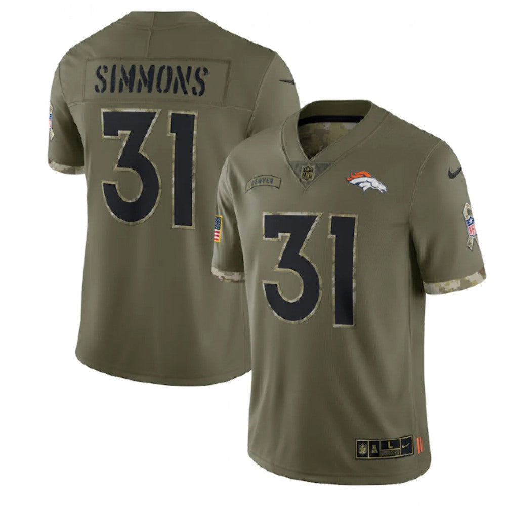 Men's Denver Broncos #31 Justin Simmons Olive 2022 Salute To Service Limited Stitched Jersey 