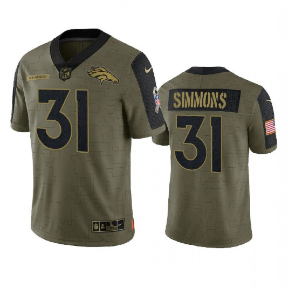 Men's Denver Broncos #31 Justin Simmons 2021 Olive Salute To Service Limited Stitched Jersey 