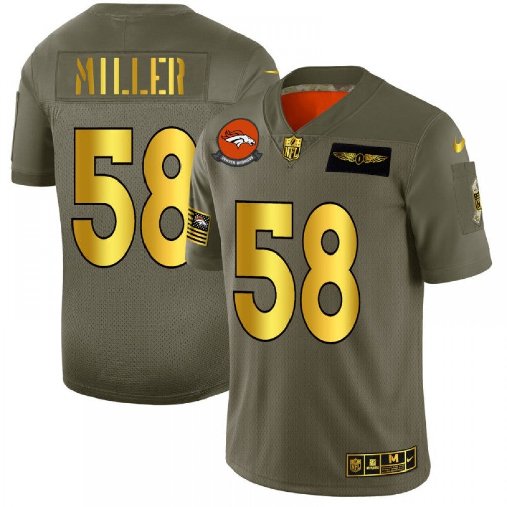 Men's Denver Broncos #58 Von Miller 2019 Olive/Gold Salute To Service Limited Stitched NFL Jersey 