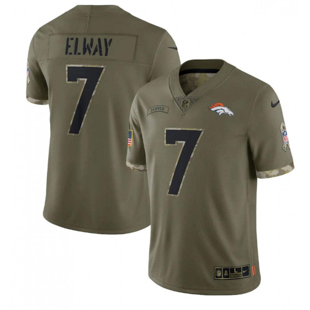 Men's Denver Broncos #7 John Elway Olive 2022 Salute To Service Limited Stitched Jersey 