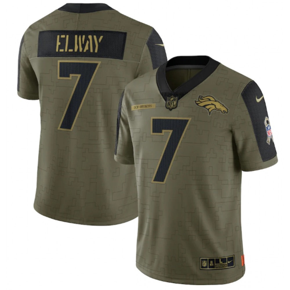 Men's Denver Broncos #7 John Elway 2021 Olive Salute To Service Limited Stitched Jersey 