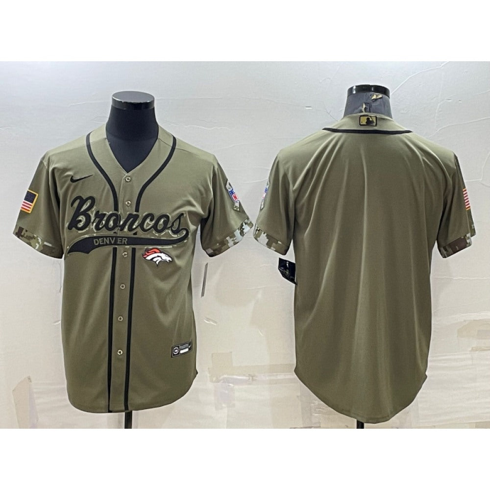 Men's Denver Broncos Blank Olive Salute to Service Cool Base Stitched Baseball Jersey 