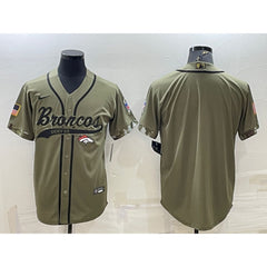 Men's Denver Broncos Blank Olive Salute to Service Cool Base Stitched Baseball Jersey 