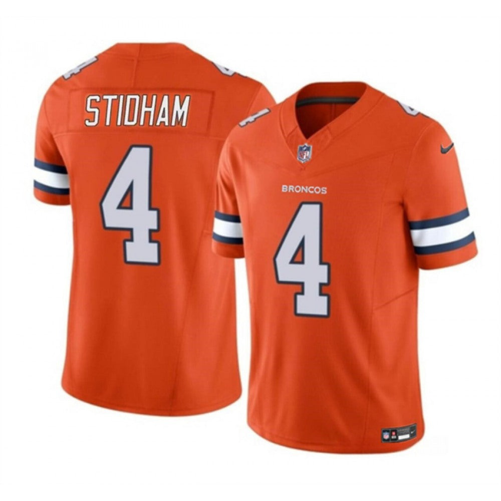 Men's Denver Broncos #4 Jarrett Stidham Orange 2023 F.U.S.E. With John Madden Patch Vapor Limited Stitched Football Jersey 