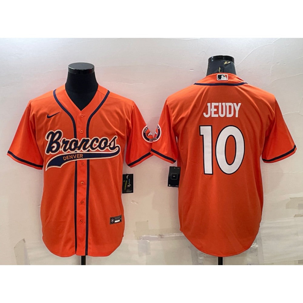 Men's Denver Broncos #10 Jerry Jeudy Orange With Patch Cool Base Stitched Baseball Jersey 
