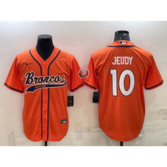 Men's Denver Broncos #10 Jerry Jeudy Orange With Patch Cool Base Stitched Baseball Jersey 