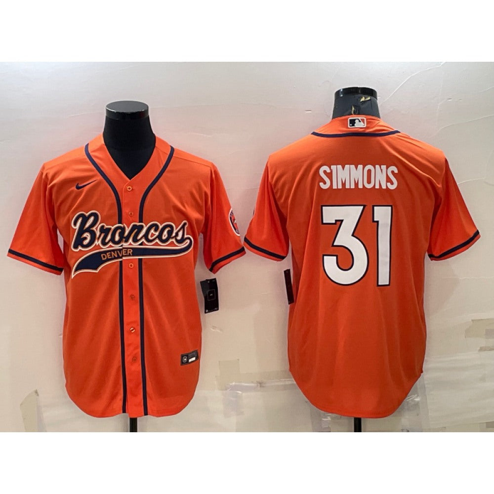 Men's Denver Broncos #31 Justin Simmons Orange With Patch Cool Base Stitched Baseball Jersey 