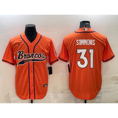 Men's Denver Broncos #31 Justin Simmons Orange With Patch Cool Base Stitched Baseball Jersey 