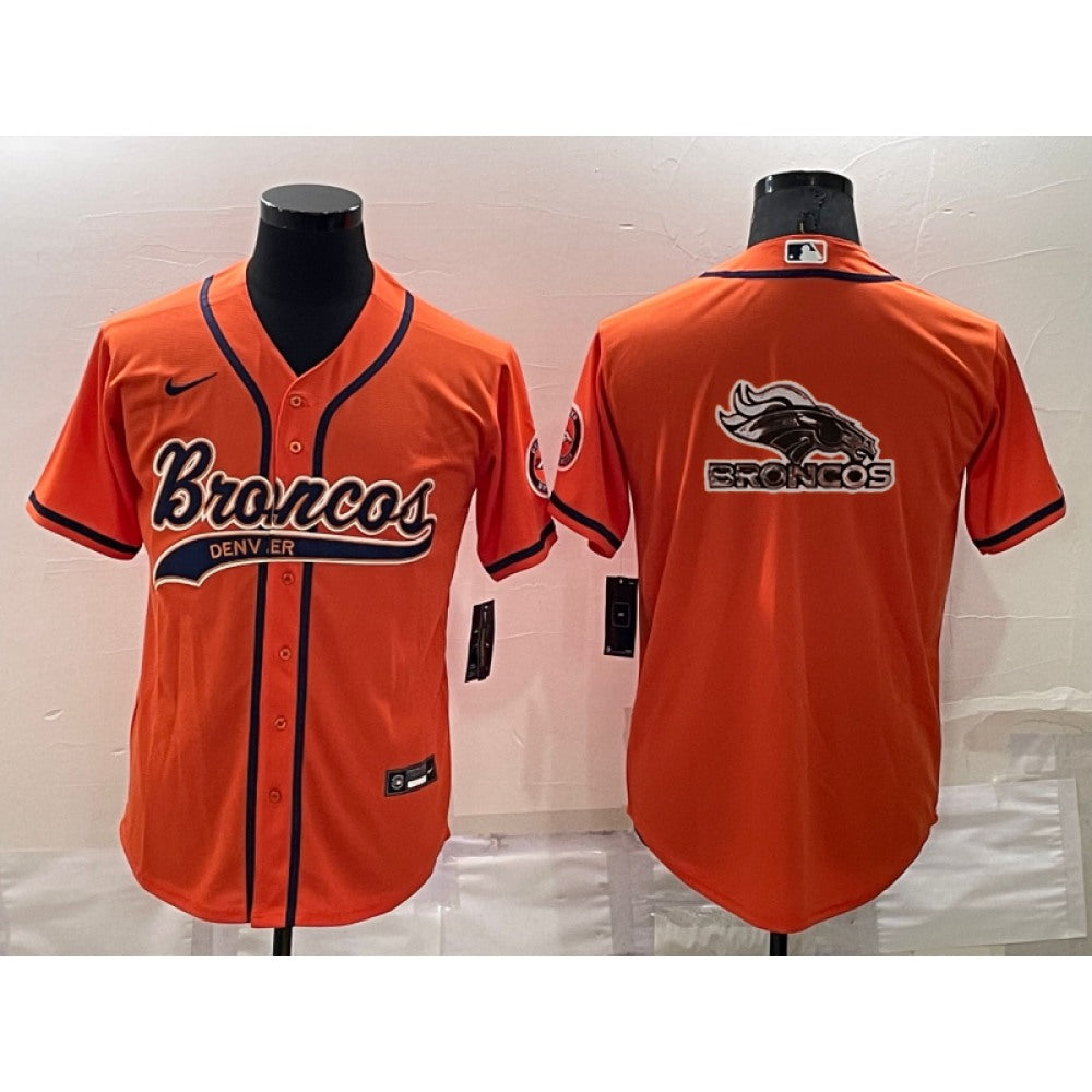 Men's Denver Broncos Orange Team Big Logo With Patch Cool Base Stitched Baseball Jersey 