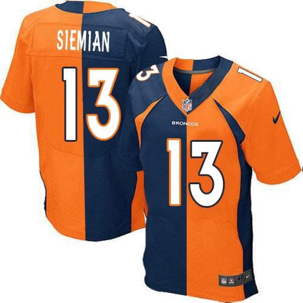 Broncos #13 Trevor Siemian Orange/Navy Blue Men's Stitched NFL Elite Split Jersey 