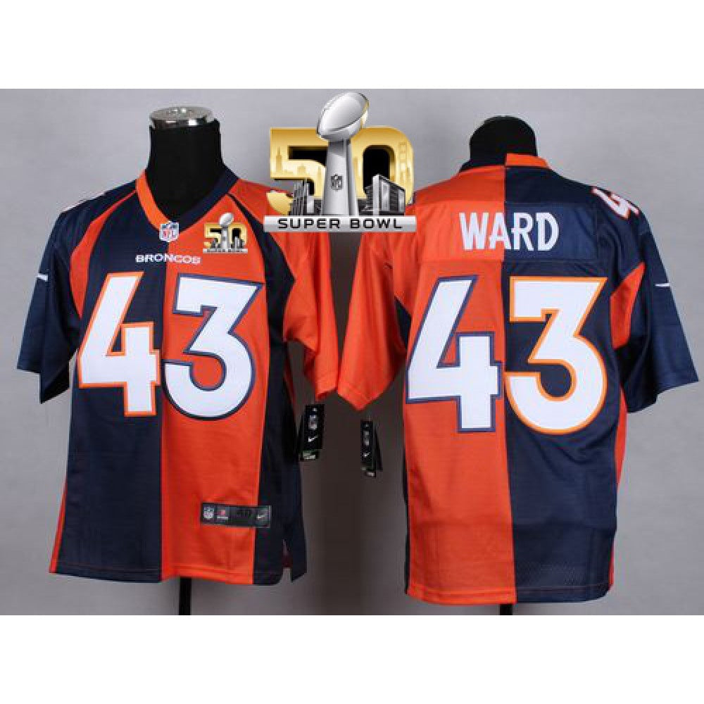 Broncos #43 T.J. Ward Orange/Navy Blue Super Bowl 50 Men's Stitched NFL Elite Split Jersey 