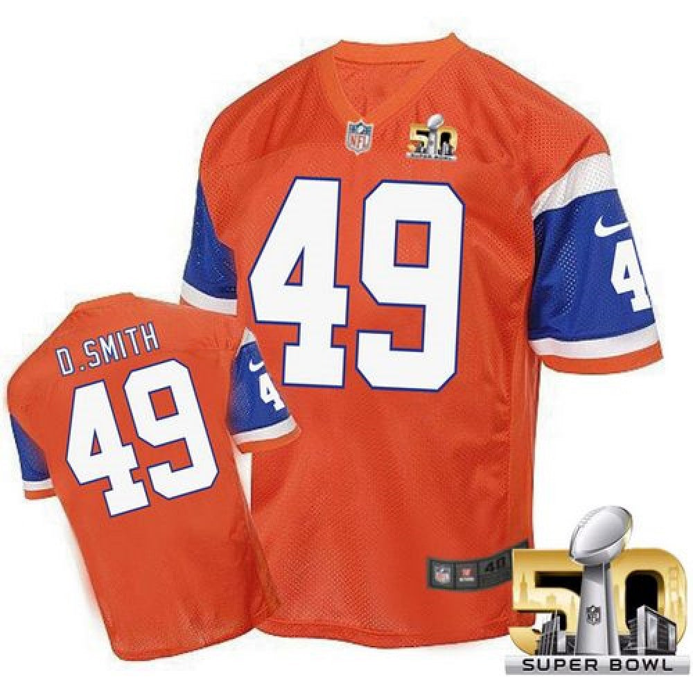 Broncos #49 Dennis Smith Orange Super Bowl 50 Men's Stitched NFL Elite Throwback Jersey 