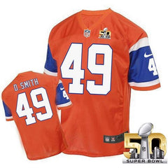 Broncos #49 Dennis Smith Orange Super Bowl 50 Men's Stitched NFL Elite Throwback Jersey 