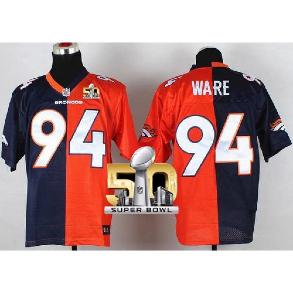 Broncos #94 DeMarcus Ware Orange/Navy Blue Super Bowl 50 Men's Stitched NFL Elite Split Jersey 