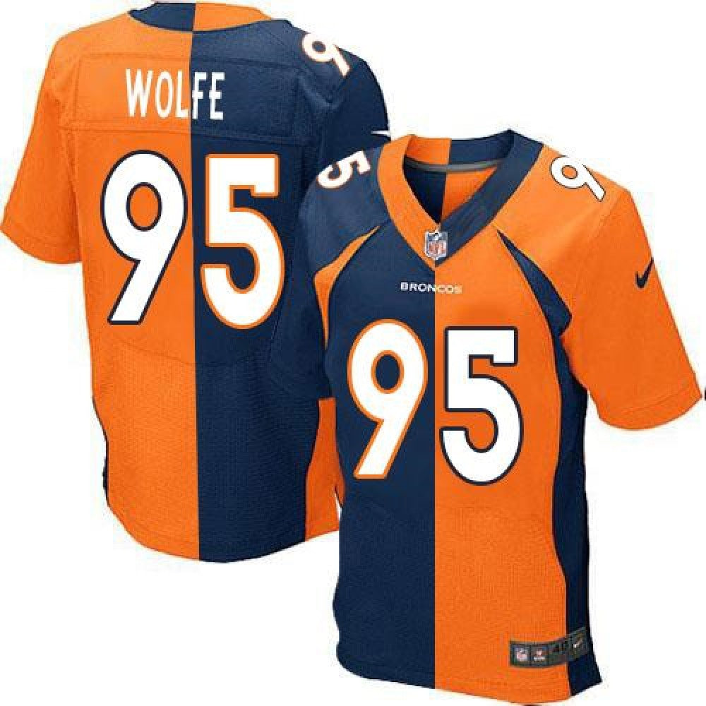 Broncos #95 Derek Wolfe Orange/Navy Blue Men's Stitched NFL Elite Split Jersey 