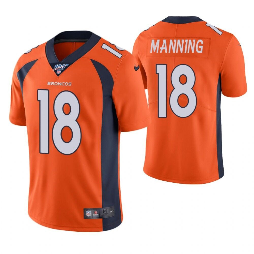 Men's Denver Broncos #18 Peyton Manning Orange 2019 100th Season Vapor Untouchable Limited Stitched NFL Jersey 