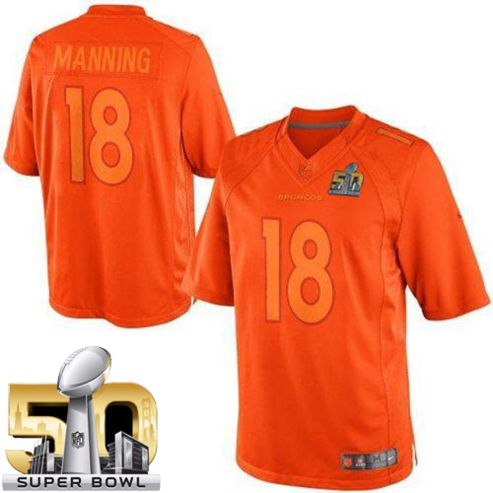 Broncos #18 Peyton Manning Orange Super Bowl 50 Men's Stitched NFL Drenched Limited Jersey 