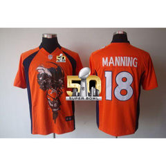 Broncos #18 Peyton Manning Orange Team Color Super Bowl 50 Men's Stitched NFL Helmet Tri-Blend Limited Jersey 