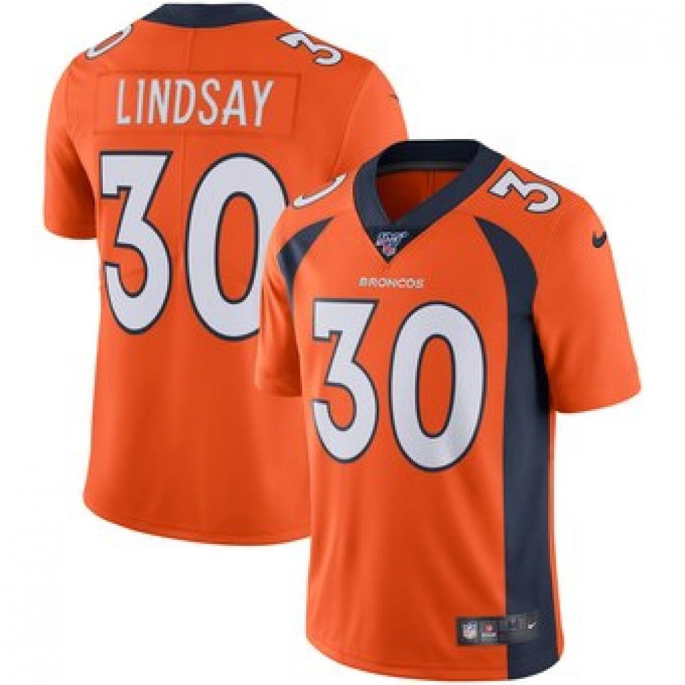 Men's Denver Broncos #30 Phillip Lindsay Orange 2019 100th Season Vapor Untouchable Limited Stitched NFL Jersey 