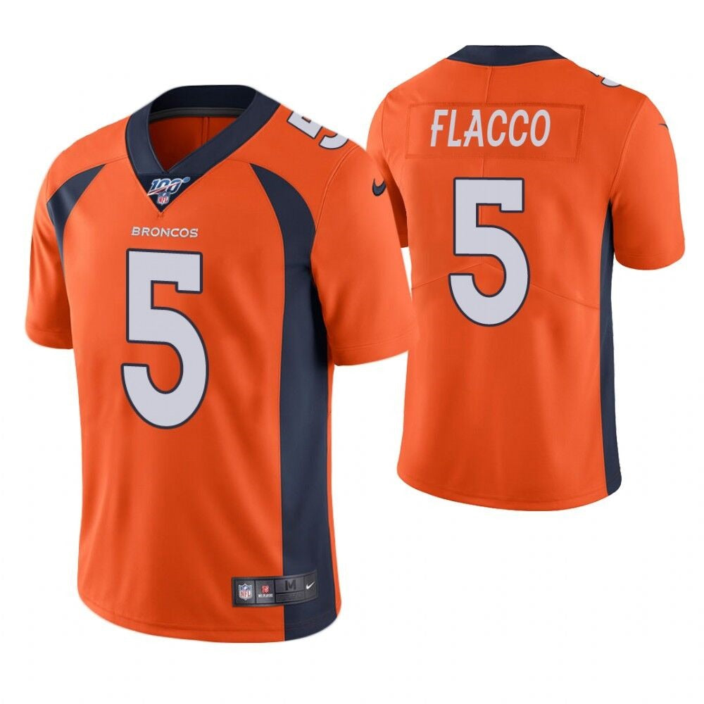 Men's Denver Broncos #5 Joe Flacco Orange 2019 100th Season Vapor Untouchable Limited Stitched NFL Jersey 