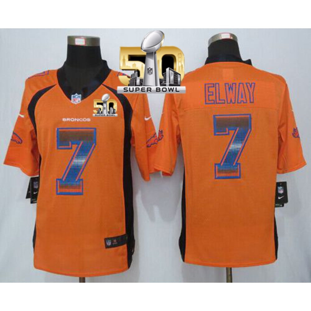 Broncos #7 John Elway Orange Team Color Super Bowl 50 Men's Stitched NFL Limited Strobe Jersey 