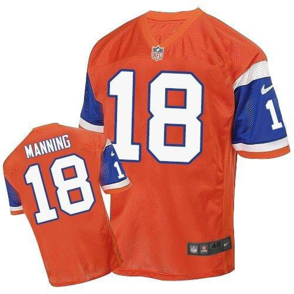 Broncos #18 Peyton Manning Orange Throwback Men's Stitched NFL Elite Jersey 