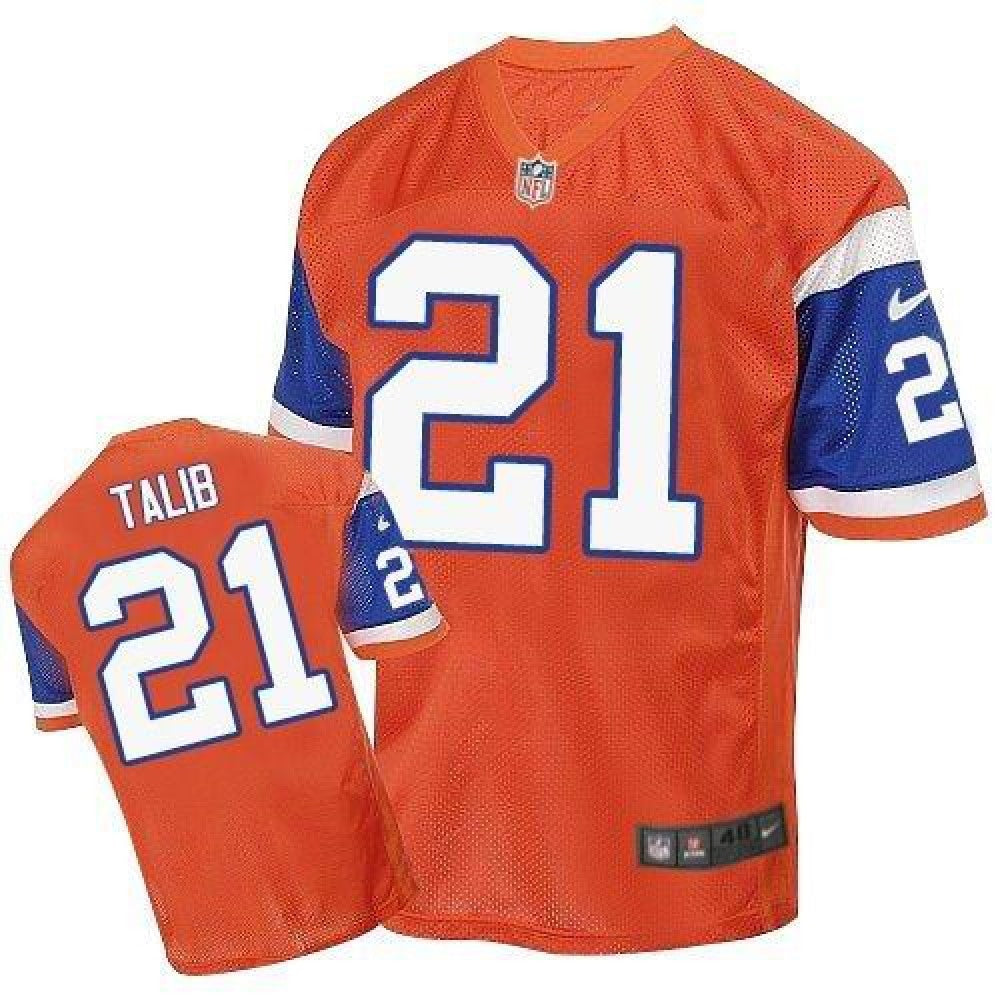 Broncos #21 Aqib Talib Orange Throwback Men's Stitched NFL Elite Jersey 