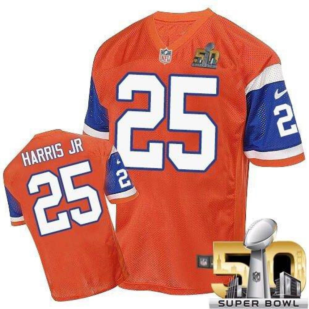 Broncos #25 Chris Harris Jr Orange Throwback Super Bowl 50 Men's Stitched NFL Elite Jersey 