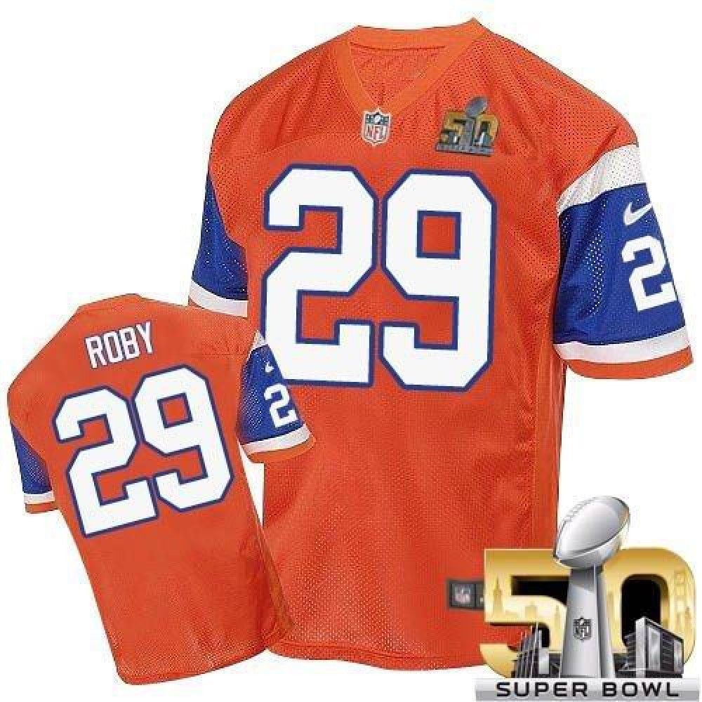 Broncos #29 Bradley Roby Orange Throwback Super Bowl 50 Men's Stitched NFL Elite Jersey 