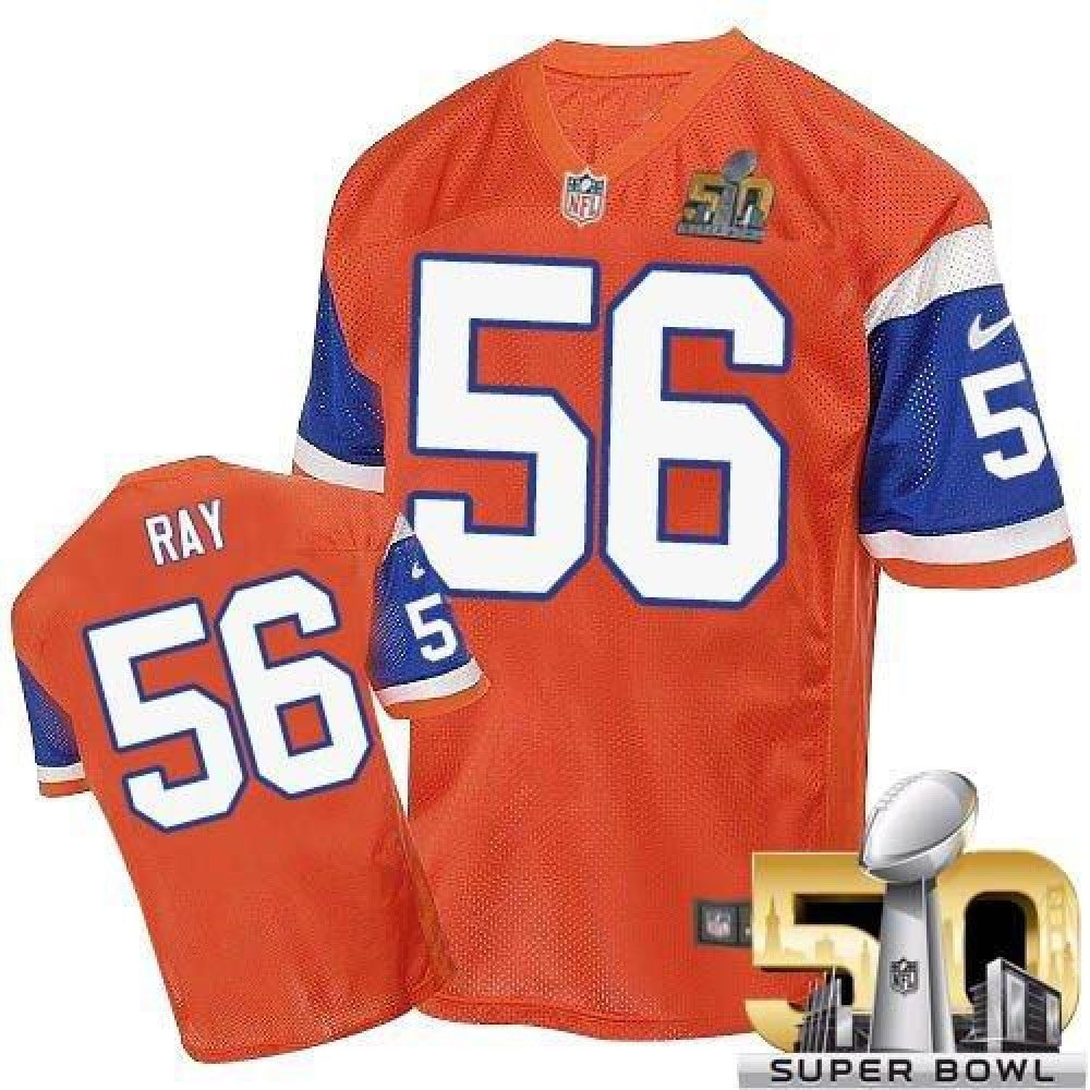 Broncos #56 Shane Ray Orange Throwback Super Bowl 50 Men's Stitched NFL Elite Jersey 
