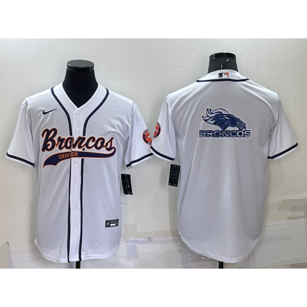 Men's Denver Broncos White Team Big Logo With Patch Cool Base Stitched Baseball Jersey 