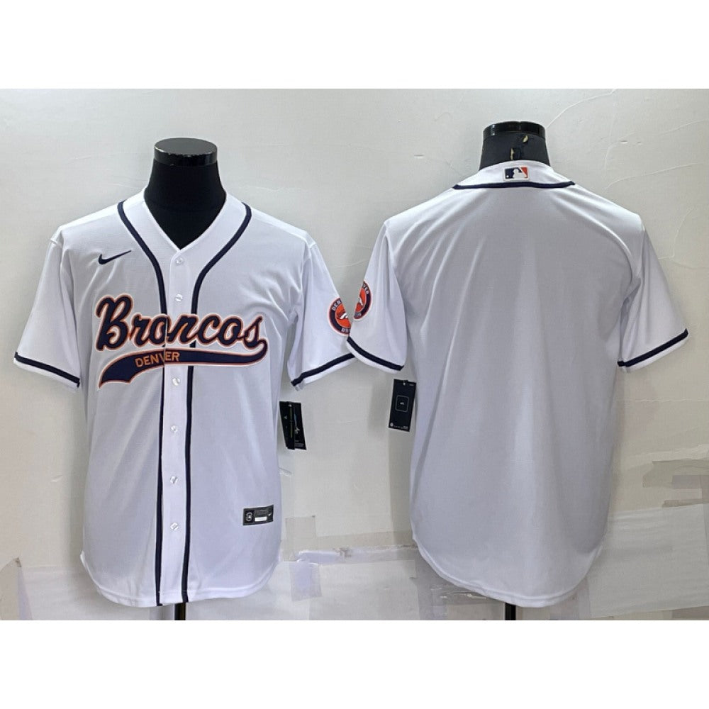 Men's Denver Broncos Blank White Cool Base Stitched Baseball Jersey 
