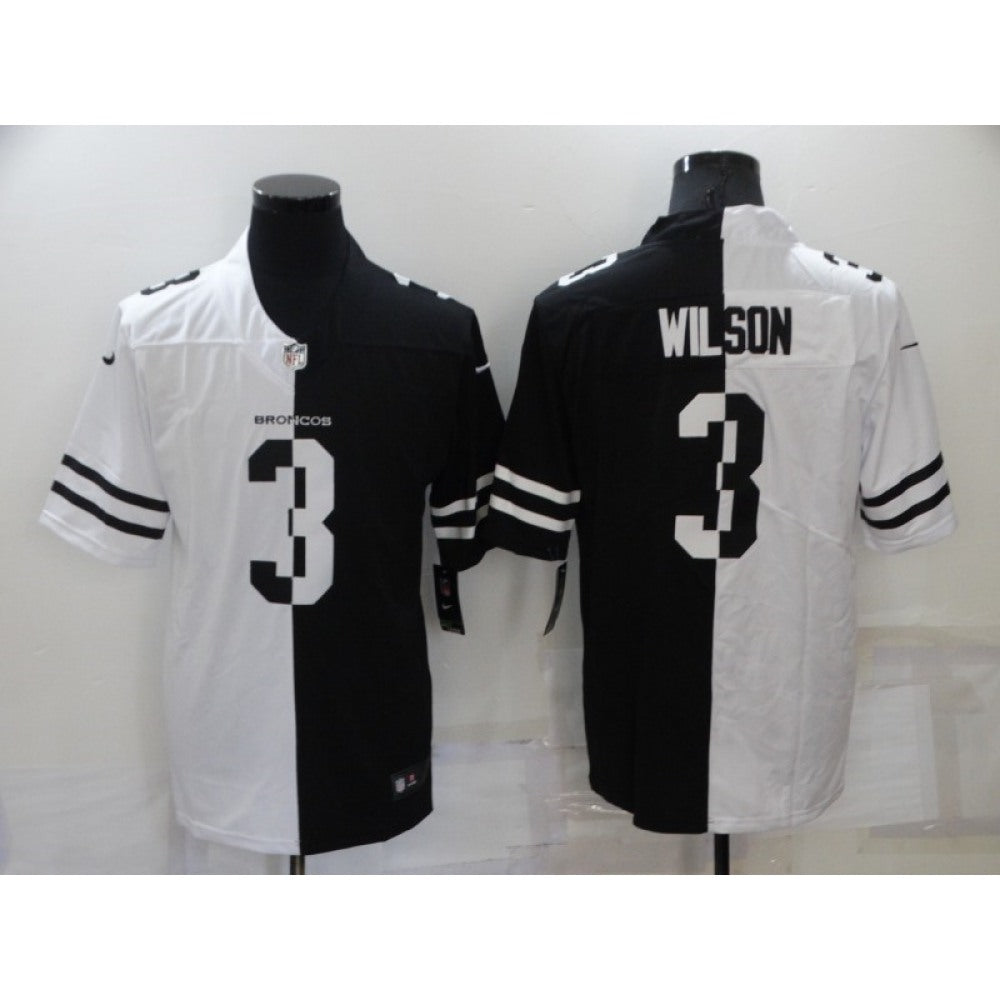 Men's Denver Broncos #3 Russell Wilson White/Black Split Stitched Jersey 