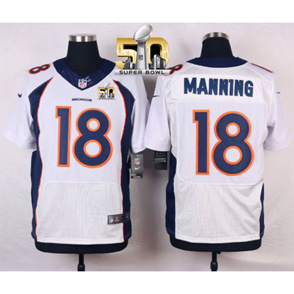 Broncos #18 Peyton Manning White Super Bowl 50 Men's Stitched NFL New Elite Jersey 