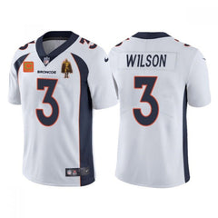 Men's Denver Broncos #3 Russell Wilson White With C Patch & Walter Payton Patch Limited Stitched Jersey 