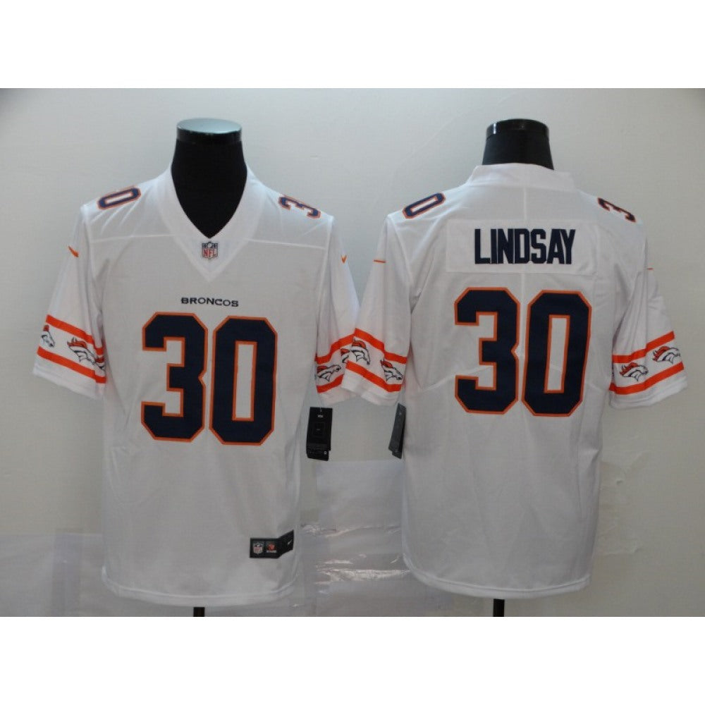 Men's Denver Broncos #30 Phillip Lindsay 2019 White Team Logo Limited Stitched NFL Jersey 