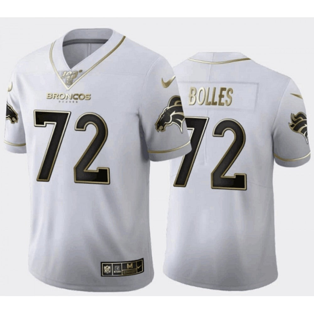 Men's Denver Broncos #72 Garett Bolles White Gold 100th Season Limited Stitched Football Jersey 